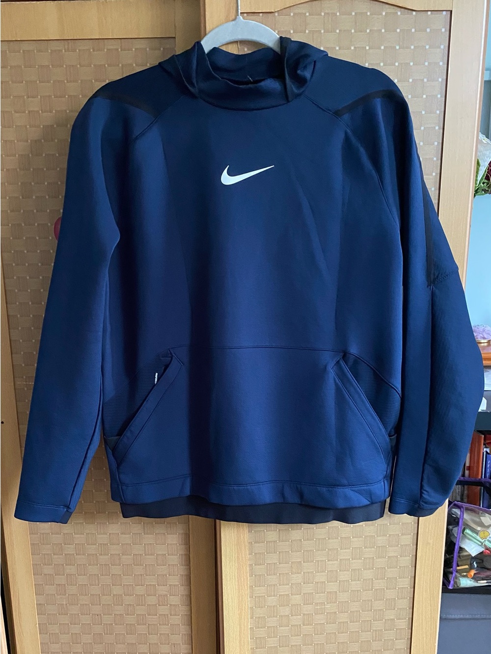 Nike Navy Pullover Performance Hoodie with White Swoosh